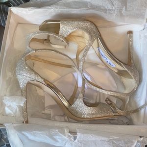 Jimmy Choo Azia 95 Platinum Ice Dusty Glitter Sandals